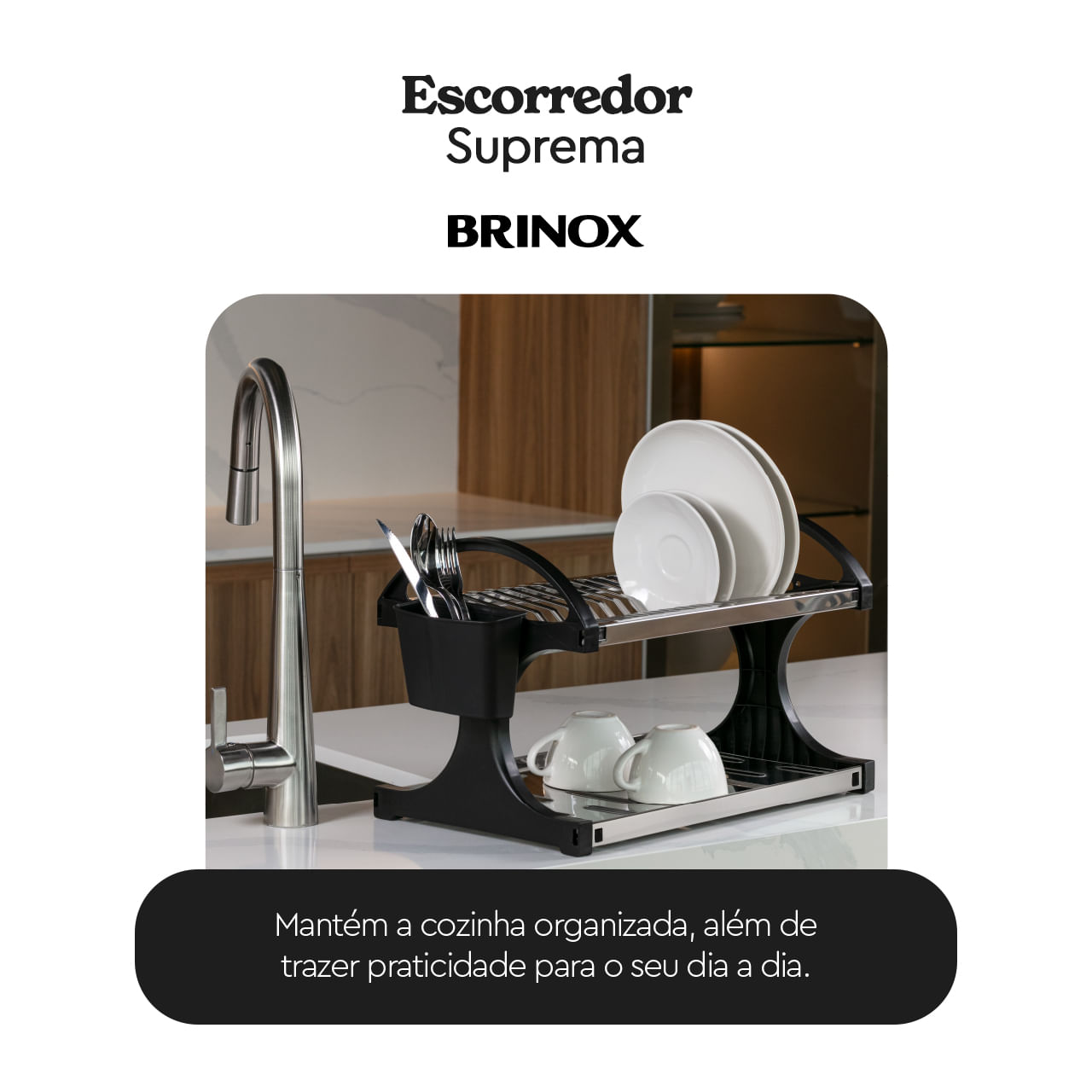 Escorredor de Louças Brinox Suprema 16 Pratos Aço Inox Preto - Imagem 2